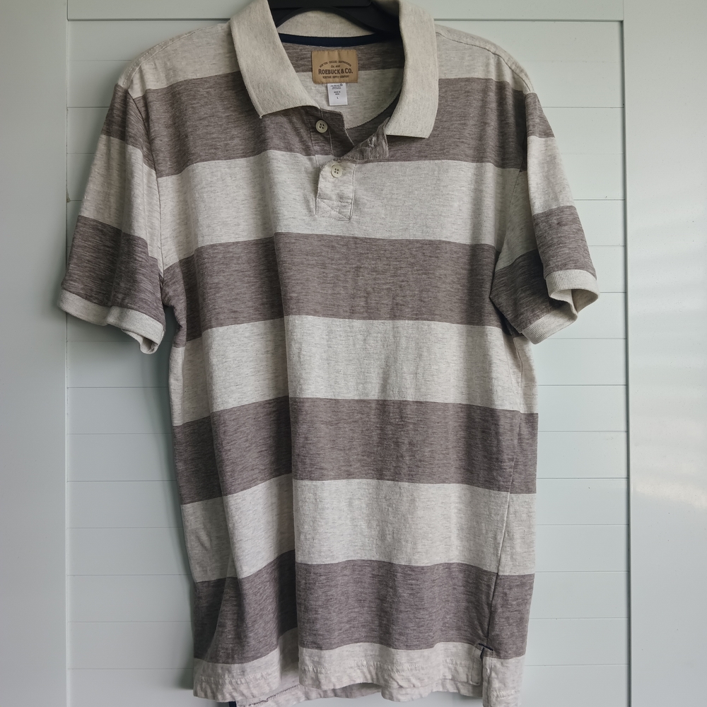 ROEBUCK & CO Polo Shirt - Brown and Cream Stripes